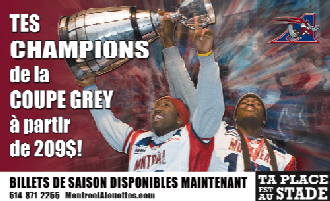 Alouettes de Montréal
- Publicité
Alouettes de Montréal
- Publicité
